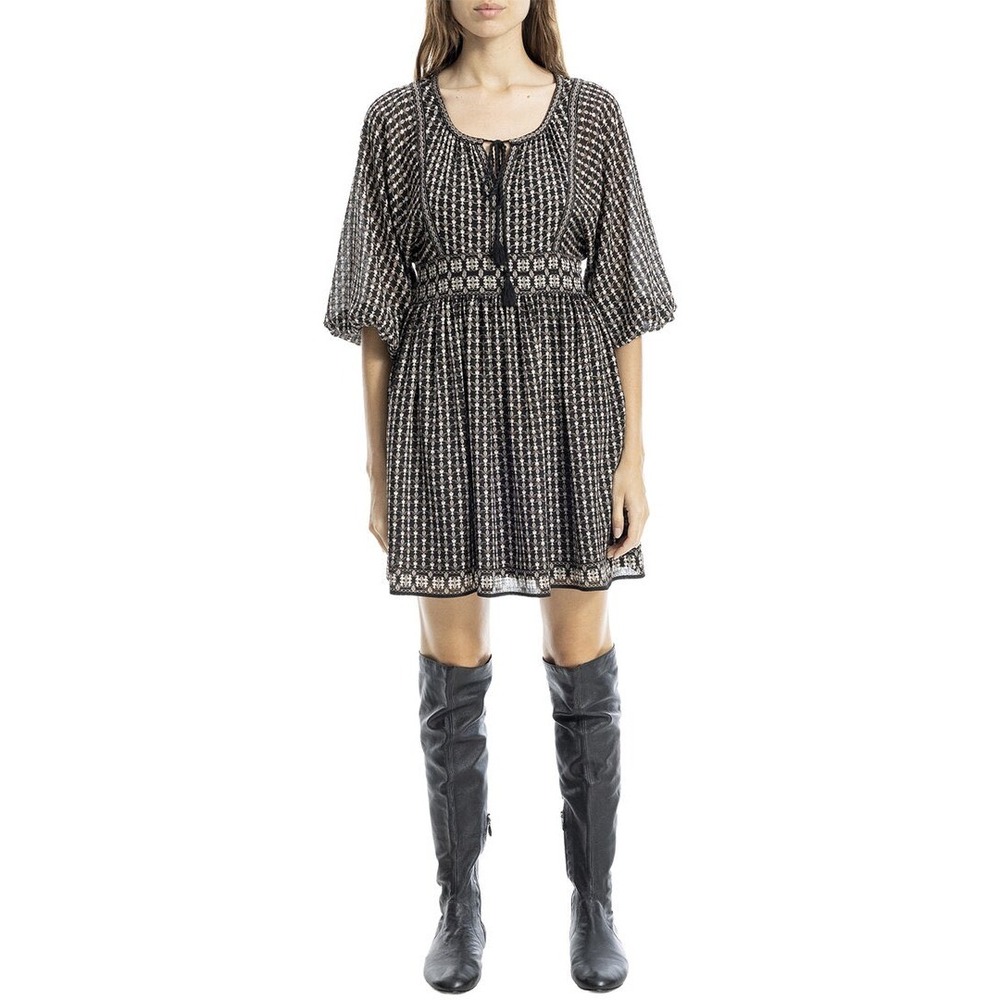 Max Studio London Puff Sleeve Mini Dress Black Cream S Small NWT Casual